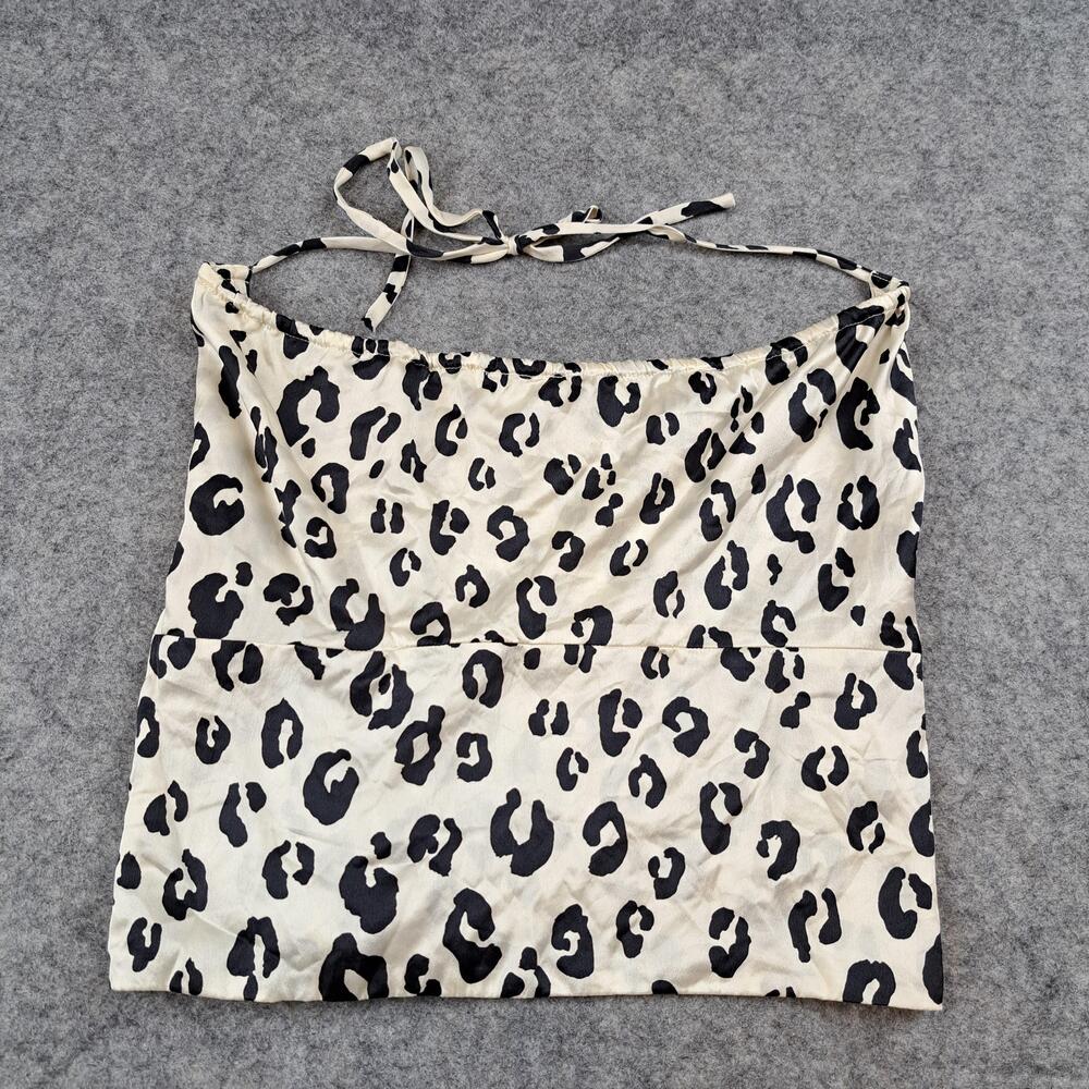Reformation Tank Top Womens Medium Beige Black Silk Leopard Tie Halter Cami